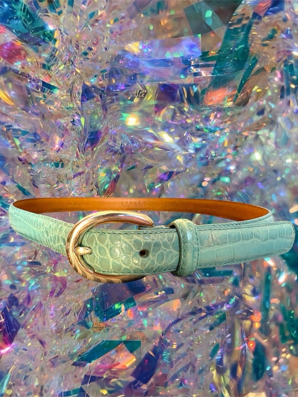 Lauren Ralph Lauren Turquoise Blue Snakeskin Italian Leather Belt Size L